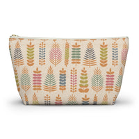 Stamped Leaves Accessory Pouch w T-bottom in Orange